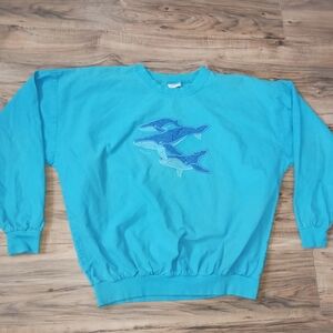 Vintage Hawaii Maui Whale Sweatshirt Size Large L Blue Crewneck Pullover